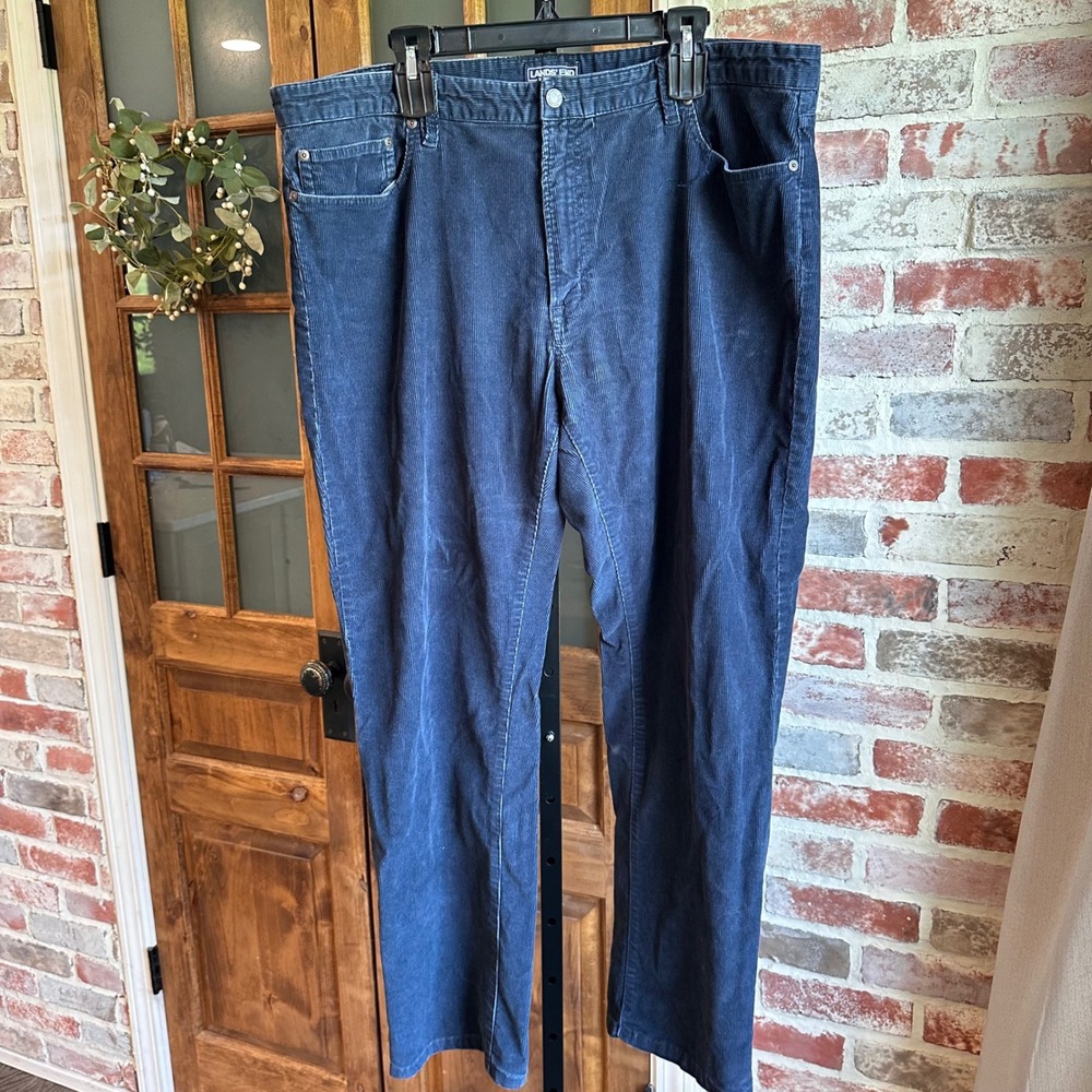 Lands End Corduroy Pants Mens Blue Square Rigger Straight Leg Stretch 42